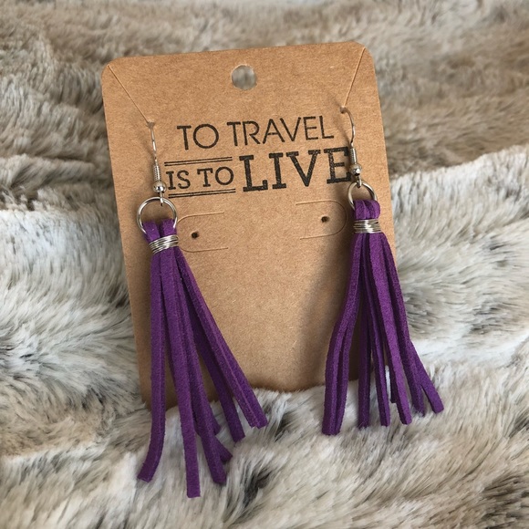 Handmade purple tassel earrings - Picture 2 of 3